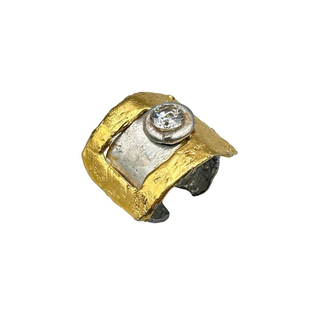 Vintage 80s Signed J. Jensen Handcrafted Ring Gold & Silver Tone Adjustable Size